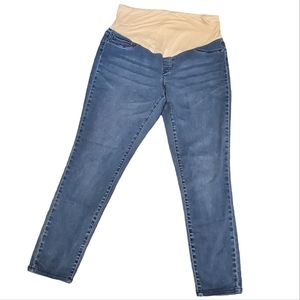 MOM & CO. | Women's blue washed denim maternity jeans.